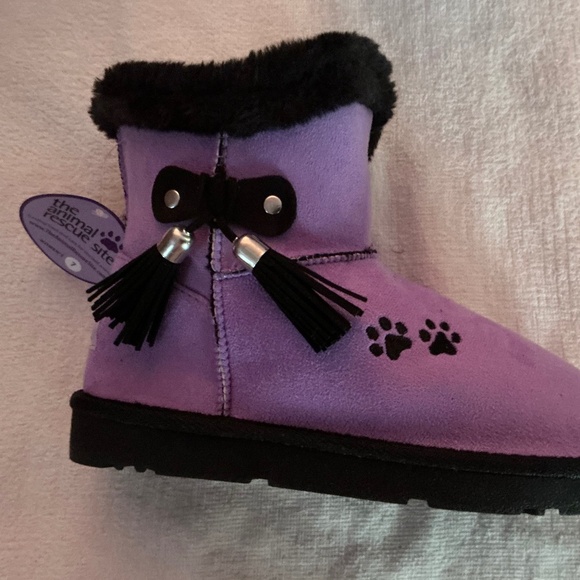 Paw Print Faux Suede Ankle Boots  with Tassels Purple with Paw Prints Size 7 - Picture 4 of 7